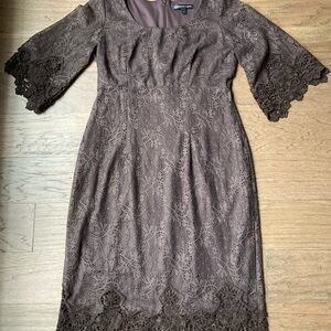 Chris McLaughlin Chocolate Brown Overlay Lace Midi Dress-Size 8